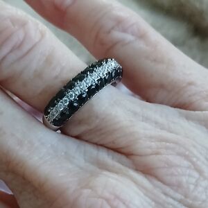 Diamonique Pave Colorblocked Band Ring Sterling Silver Size 6